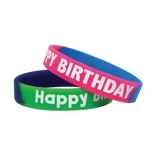 Fancy Happy Birthday Two-Toned Wristbands, 6 Packs